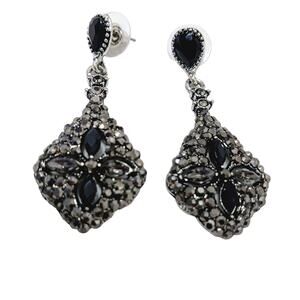 Luxury Dangle Earrings Fleur Black Diamonds Simulated Pierced Whimsigoth Formal